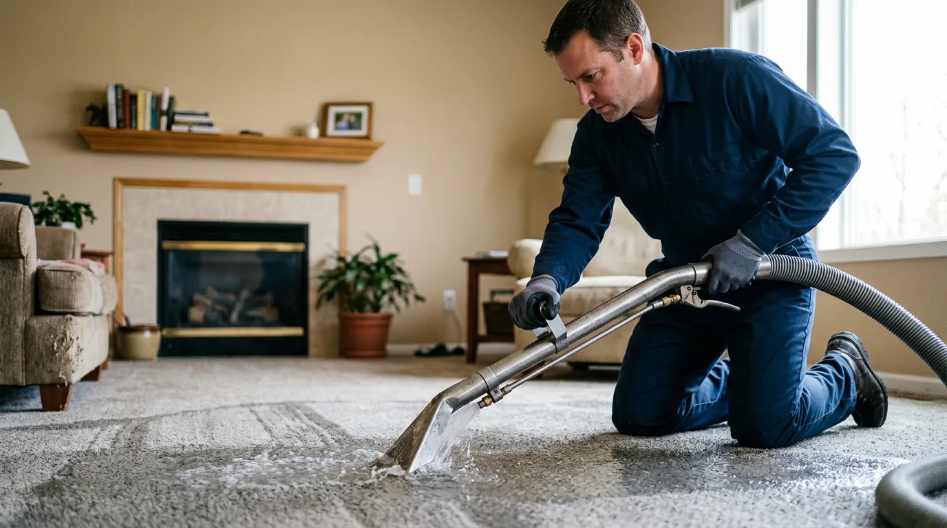 Water damage restoration technician working near Glenbeulah, WI